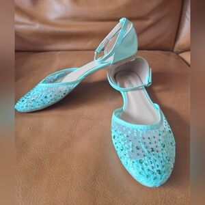 Via Pinky Cate Mint Green Flats with Beaded Design